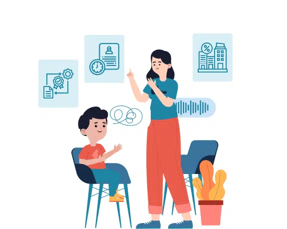 Speech therapist providing therapy to a child in a healthcare facility