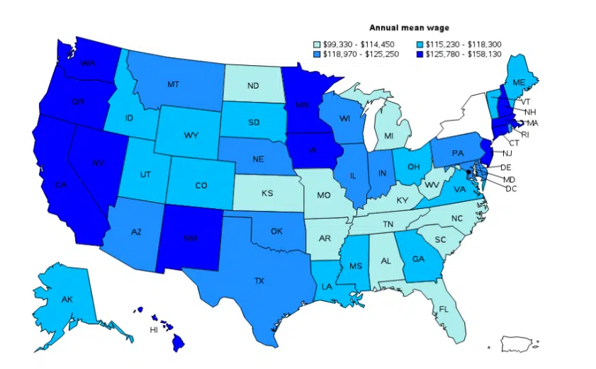 Annual wage of nurse practitioners by state in the USA