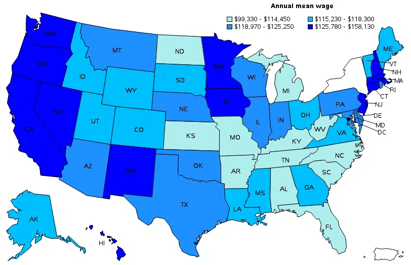 Annual salaries of nurse practitioners by state in the USA with medsquirrels