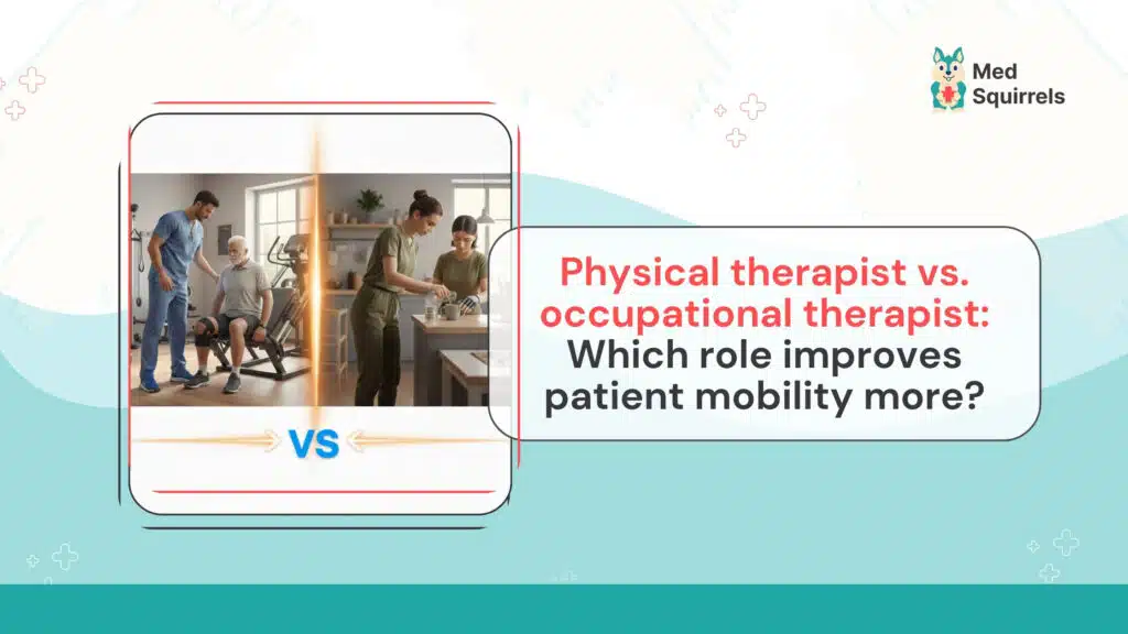 Physical therapist and occupational therapist comparing techniques to improve patient mobility