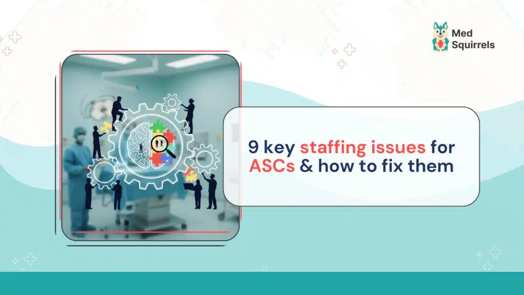 Healthcare administrators discussing staffing challenges in an ambulatory surgery center during a team meeting