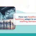 Healthcare administrators reviewing staffing schedules and workforce planning strategies in a hospital setting