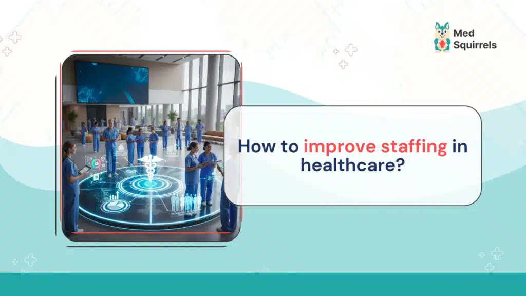 Healthcare administrators discussing strategies to improve staffing in a hospital setting