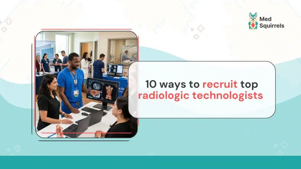 Healthcare recruiter discussing job opportunities with a radiologic technologist in a hospital imaging department